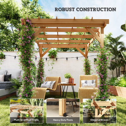 2 x 2 m Wooden Pergola Kit, Decorative Garden Gazebo Shelter with Stable Structure for Climbing Vines, Flowers, Dark Brown