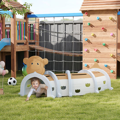 Monkey-Design Kids Play Tunnel for Crawling, Climbing, for ages 3-6 Years, Brown