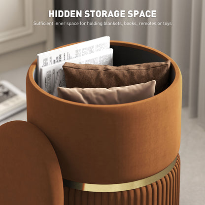 Velvet-Feel Storage Ottoman - Brown