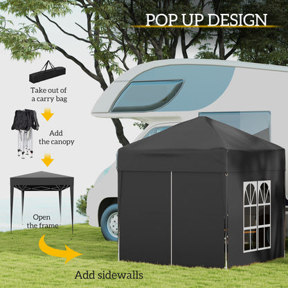 2 x 2 m Garden Pop Up Gazebo, Wedding Party Tent Marquee, Water Resistant Awning Canopy with Sidewalls, Windows, Carry Bag