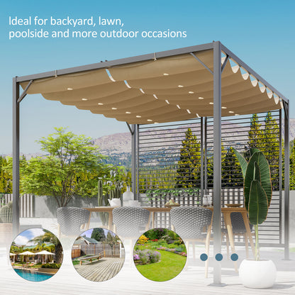 3 x 2.8m Metal Pergola, with Retractable Fabric Roof - Beige