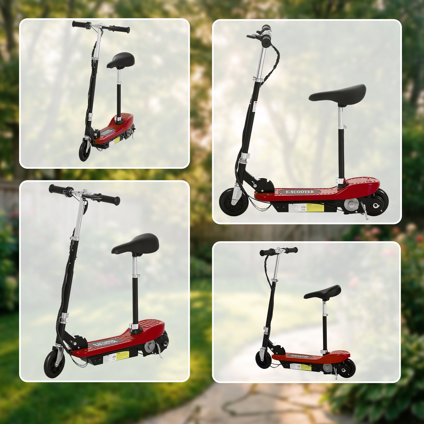 Powered Powered Scooter Ride-On, with Brakes, Adjustable Seat, Adjustable Handlebars, Red