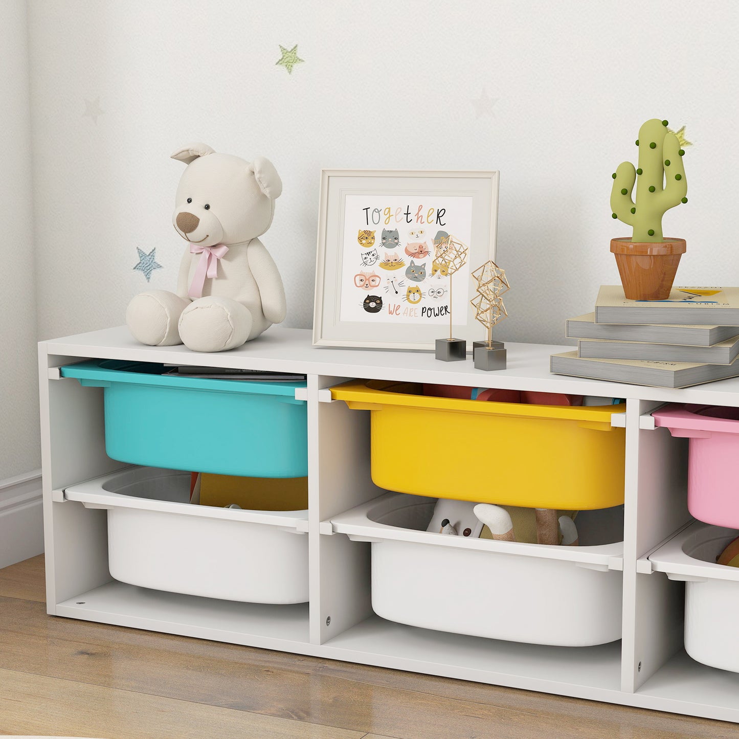 Low Height 2 Tiers Storage Organiser, Kids Toy Storage Unit with 6 Removable Bins for Bedroom, Nursery, Playroom