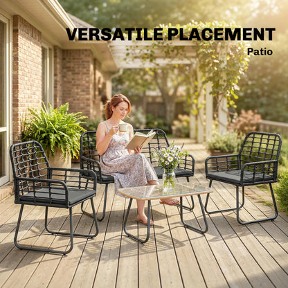 4 Piece Rattan Garden Furniture Set, Outdoor Patio Furniture with Loveseat, Armchairs and Coffee Table