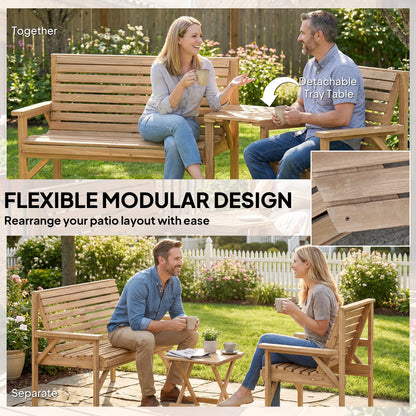 Wooden Garden Furniture Set , 1 Chair, 1 Bench and Detachable Table, Natural Wood Finish