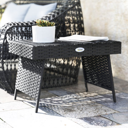 Foldable Outdoor Side Table, Rattan Garden Coffee Table with Steel Frame, Space Saving Bistro Garden Furniture for Patio