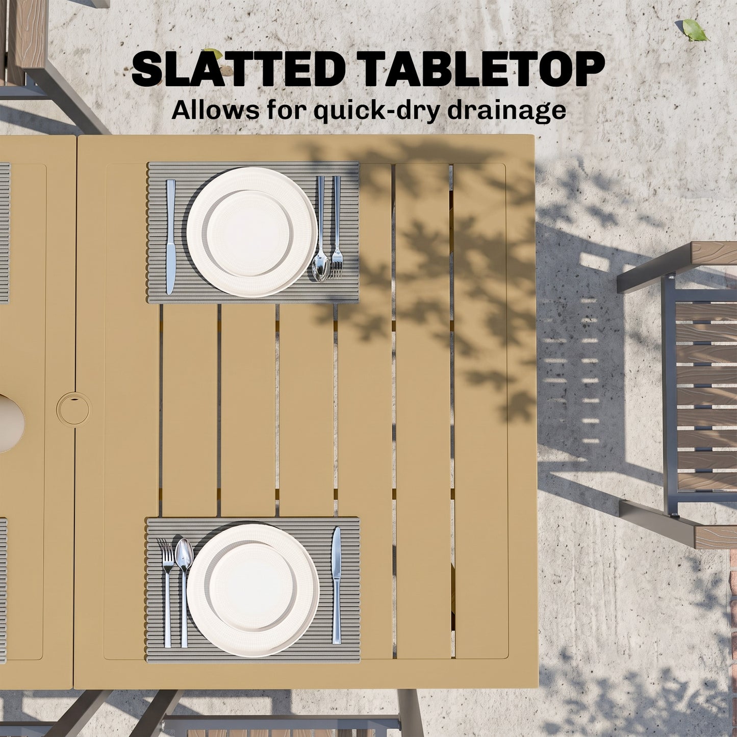 Garden Dining Table, 150 x 90 cm Rectangle Outdoor Table with 5 cm Parasol Hole