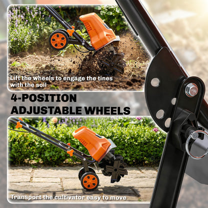 1500W Electric Garden Tiller w/Foldable Handle, 40cm Working Width, 20cm Tilling Depth, 6 Blades, 2 Adjustable Wheels