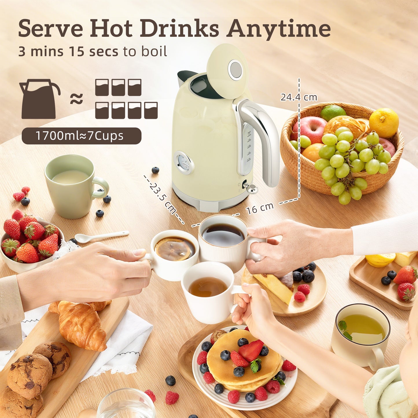 Retro 3000W Kettle and Toaster Set - Cream