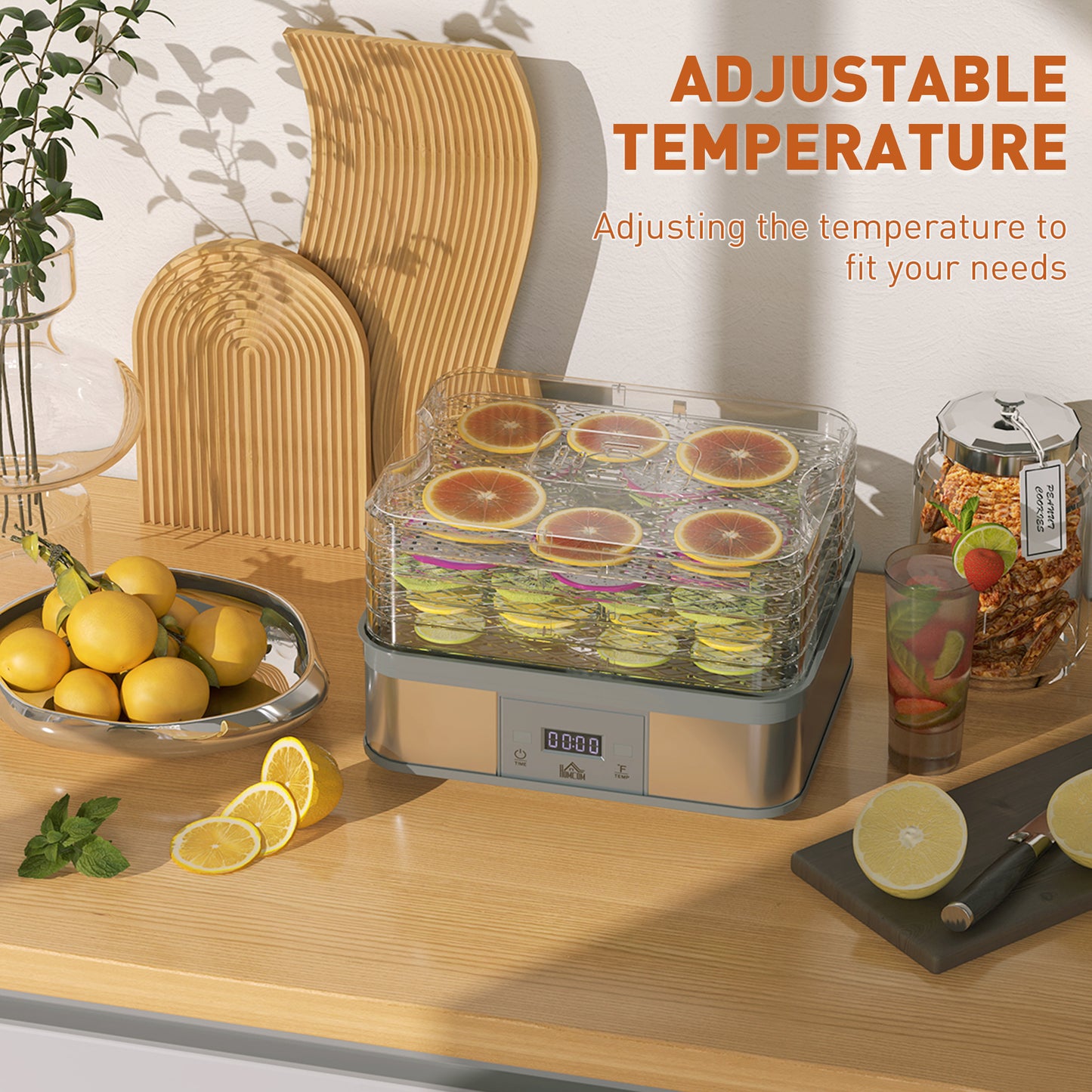 5 Tier Food Dehydrator, 245W Stainless Steel Food Dryer Machine with Adjustable Temperature