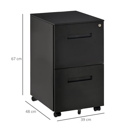 Metal Mobile File Cabinet with Wheels, Lockable 2 Drawer Filing Cabinet for A4, Legal, Letter