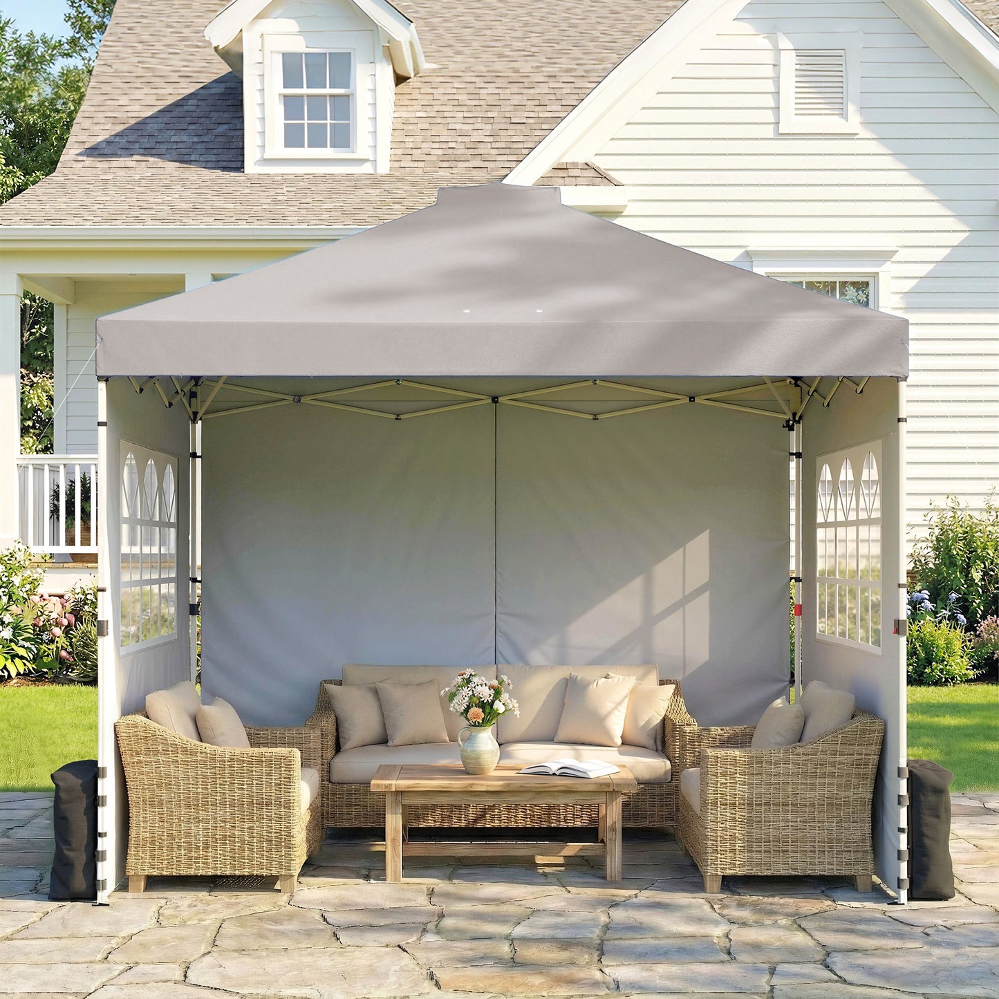 Pop Up Gazebo Waterproof Height Adjustable Canopy with 3 Sidewalls Wheeled Bag for Parties 3 x 3 m Grey