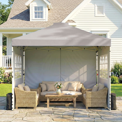 Pop Up Gazebo Waterproof Height Adjustable Canopy with 3 Sidewalls Wheeled Bag for Parties 3 x 3 m Grey