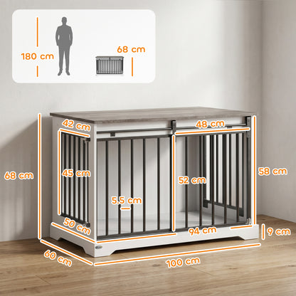 100 cm Large Dog Crate Furniture with Sliding Barn Door for Large Dogs, White