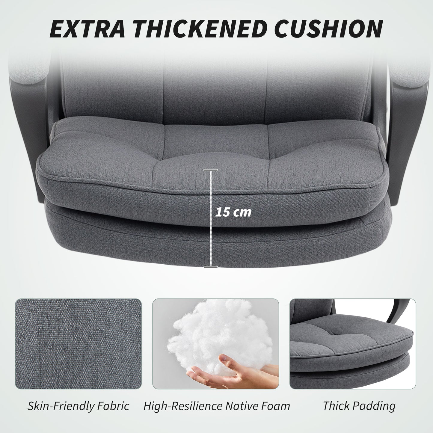 Double Padded Linen-Look Office Chair - Charcoal Grey