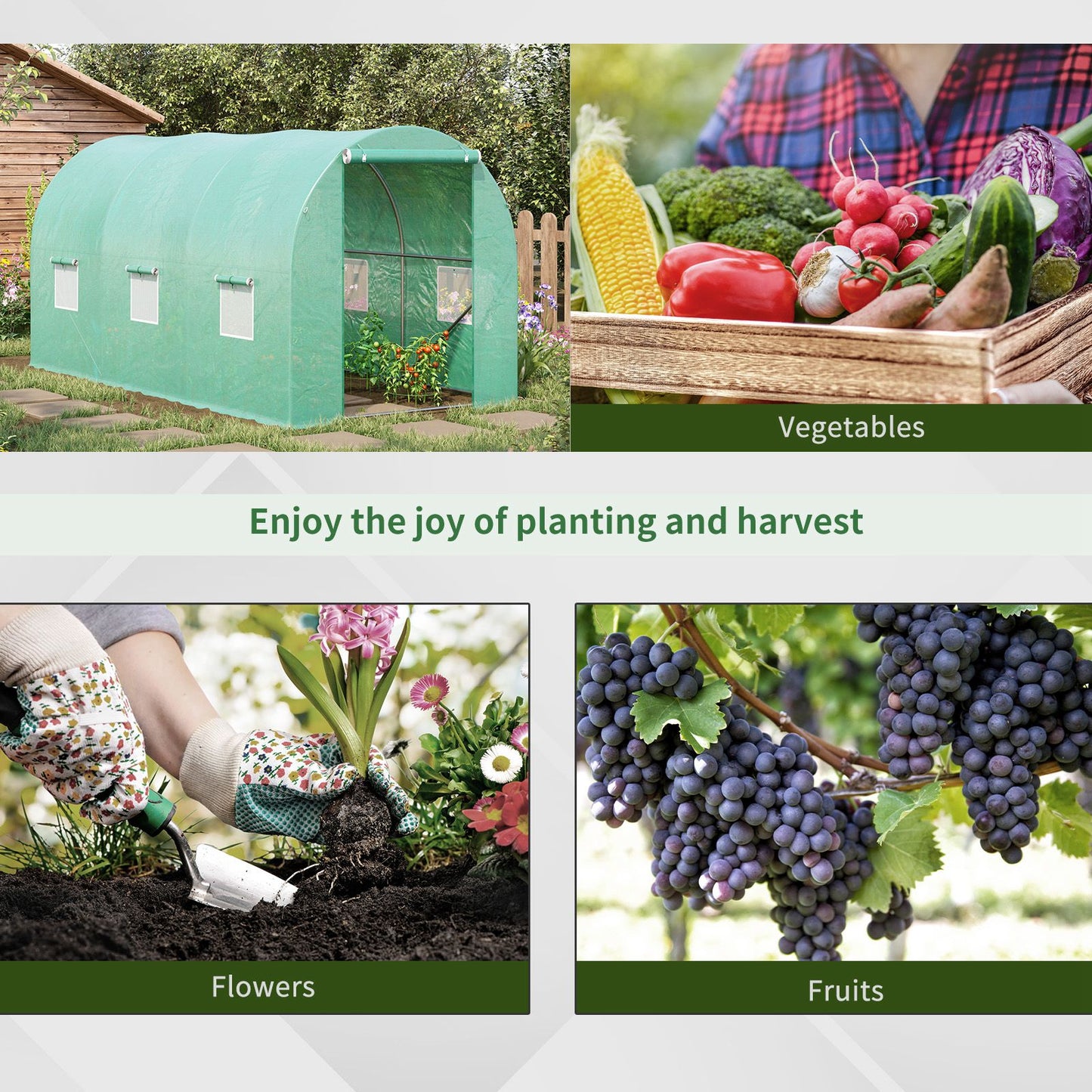 4 x 2 x 2 m Polytunnel Greenhouse with Roll-up Door and 6 Mesh Windows