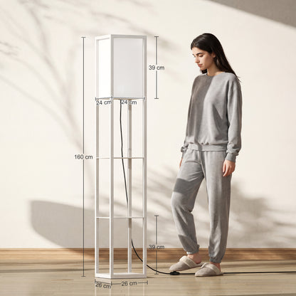 3-Tier Floor Lamp with Shelves and Storage, Modern Corner Standing Lamp with Lampshade, Foot Switch for Living Room, Bedroom