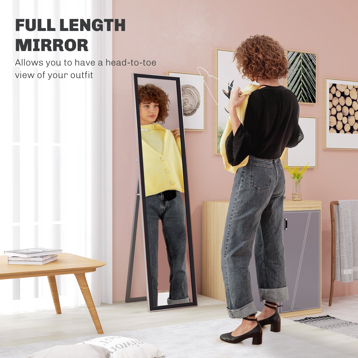 Glitter Frame Full-Length Mirror - Black