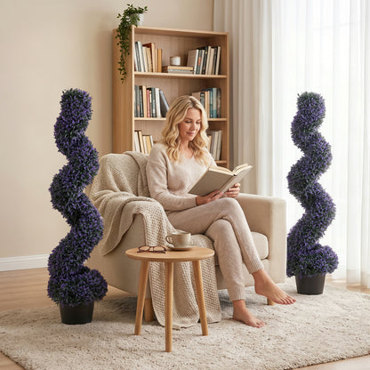 Decorative Artificial Plants Set of 2, UV Resistant Fake Plants in Pot for Indoor Outdoor Decor, 120 cm, Purple