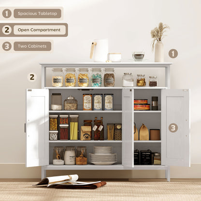 Industrial Kitchen Sideboard with Open Shelf, 2 Cabinets, Adjustable Shelves for Living Room, Dining Room, White