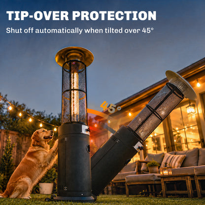 11 KW Freestanding Gas Patio Heater, Adjustable Outdoor Garden Propane Heater with Tip-Over Switch, Wheels, Pulse Ignition