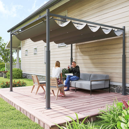 3 x 3(m) Metal Pergola with Retractable Roof and Magnetic Fixture, Outdoor Gazebo Garden Pergola Kit Sun Shade Canopy