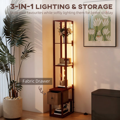 Floor Lamp with Shelves, LED Column Modern Standing Lamp with Fabric Drawer, Adjustable Brightness