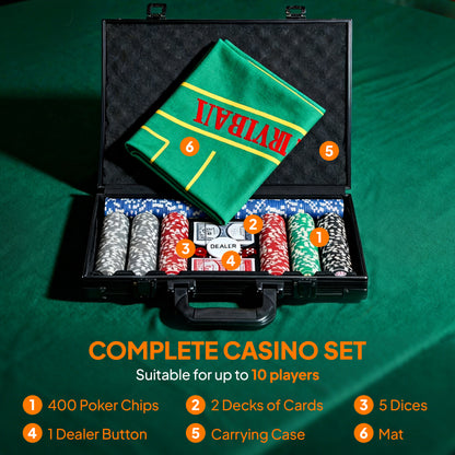 400-Piece Poker Chips Set with Lightweight ABS Case, Casino Texas Holdem Poker Set with Mat, 11.5g Numbered Poker Chips