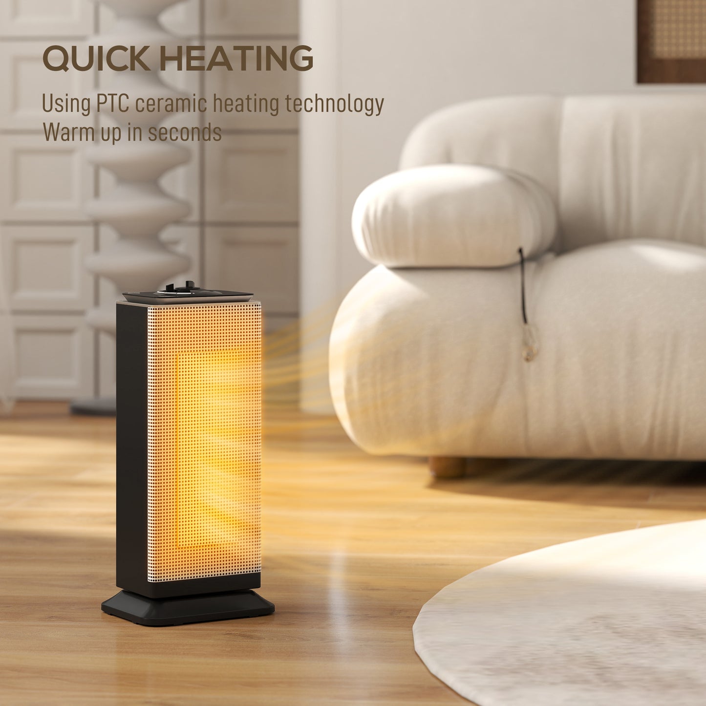 2000W Ceramic Electric Heater with Fan, Oscillation - Black