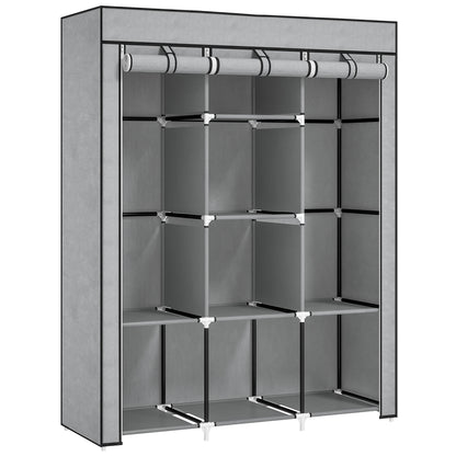 Fabric Wardrobe, with Rails and Shelves - Light Grey