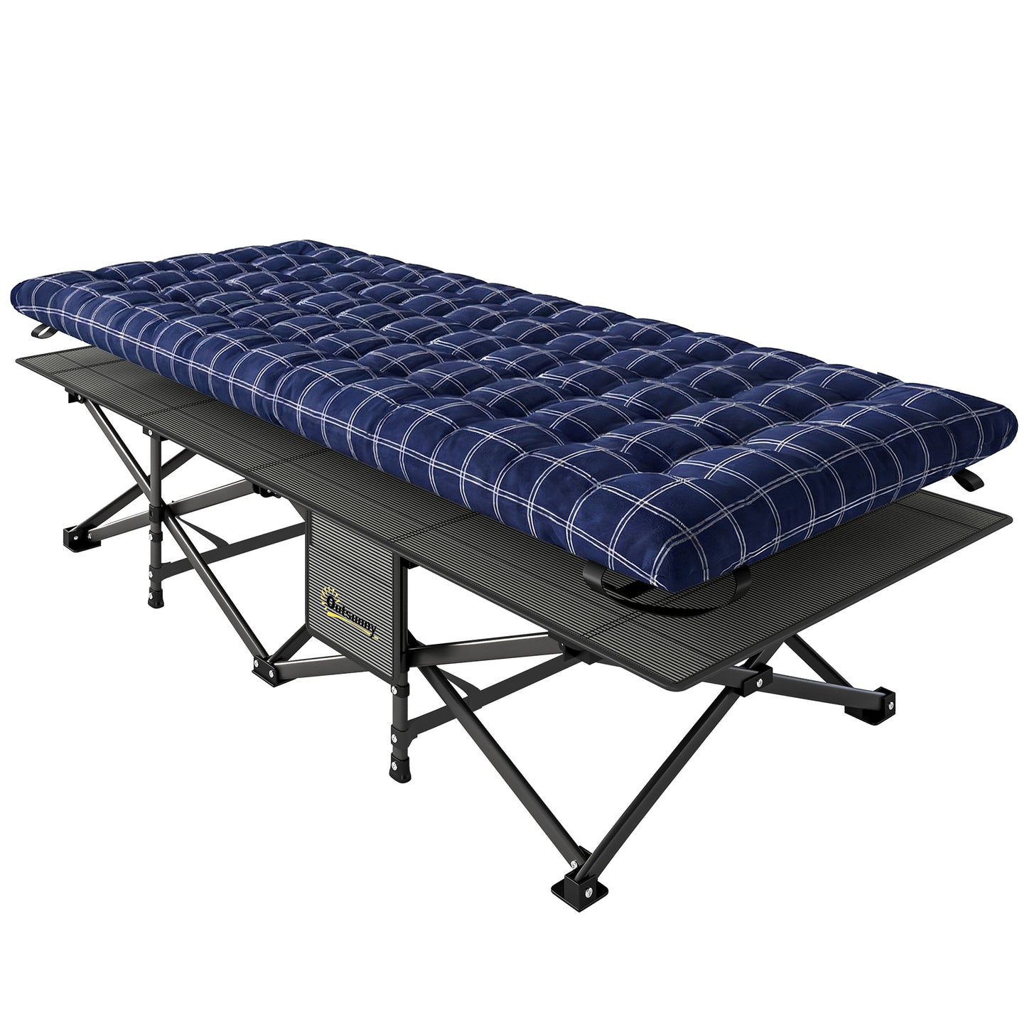 Camping Cot with Soft Pad, 80cm Extra Wide Folding Cots with Side Pocket and Carry Bag, Blue