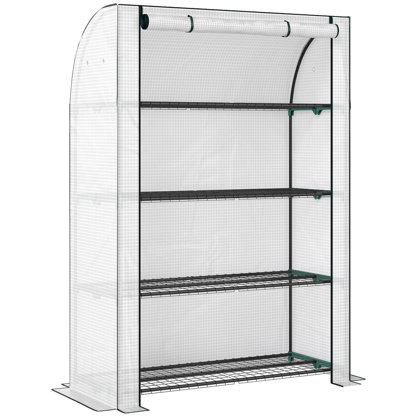 Mini Greenhouse with Reinforced PE Cover, Portable Indoor Outdoor Green House with Roll-up Door, 170 x 120 x 50cm, White