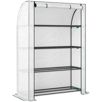 Mini Greenhouse with Reinforced PE Cover, Portable Indoor Outdoor Green House with Roll-up Door, 170 x 120 x 50cm, White