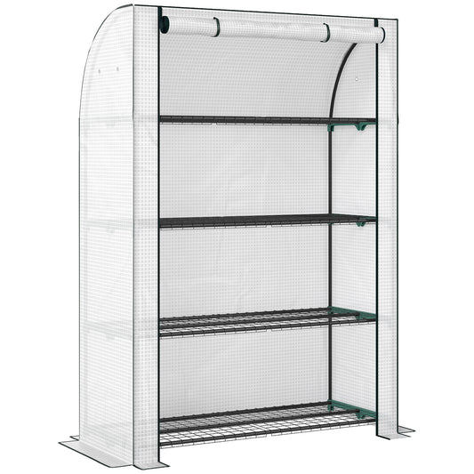 Mini Greenhouse with Reinforced PE Cover, Portable Indoor Outdoor Green House with Roll-up Door, 170 x 120 x 50cm, White