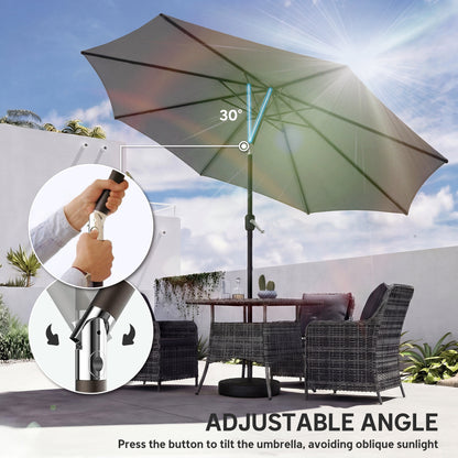 2.7 m Garden Parasol Umbrella with Cross Base and Sandbag, Retractable Ribs, Outdoor Table Market Umbrella, Light Grey