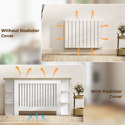 Radiator Cover with Open Storage Shelves, Vertical Slatted Cabinet Shelf Heater Cover for Living Room, Hallway, Large, White
