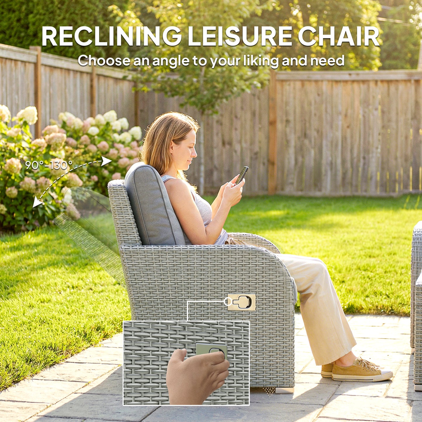 Six-piece Rattan Garden Furniture Set with Reclining Armchairs - Dark Grey