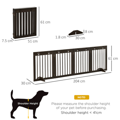 Freestanding Pet Gate 4 Panel Wooden Dog Barrier Folding Safety Fence with Support Feet up to 204cm Long 61cm Tall for Doorwa