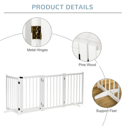 Wooden Dog Gate, Dog Fence Indoor, 80 cm Tall Freestanding Pet Gate for Small and Medium Dogs with 4 Panels, 2 Support Feet
