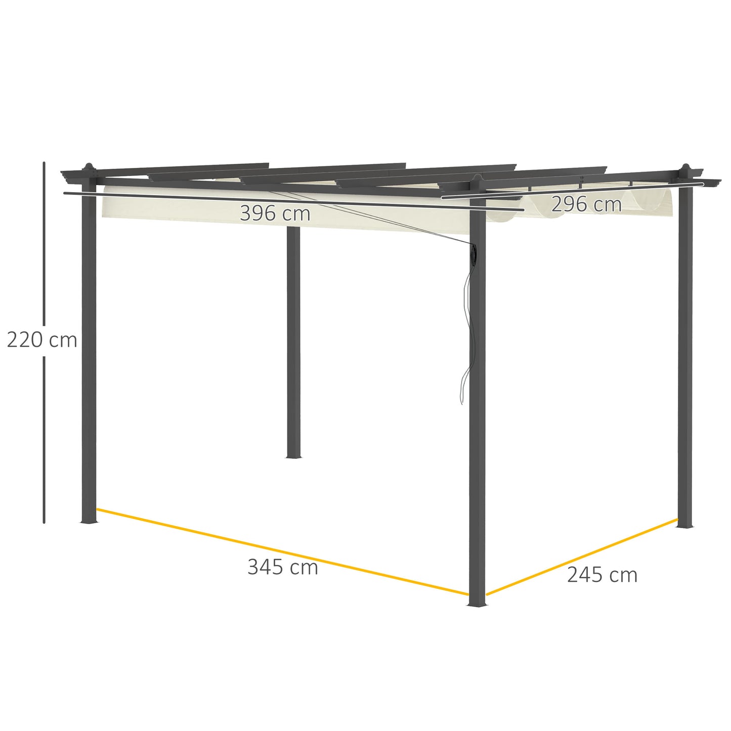 4 x 3(m) Aluminium Pergola with Retractable Roof, Garden Gazebo Canopy Shelter for Outdoor, Patio, Cream White
