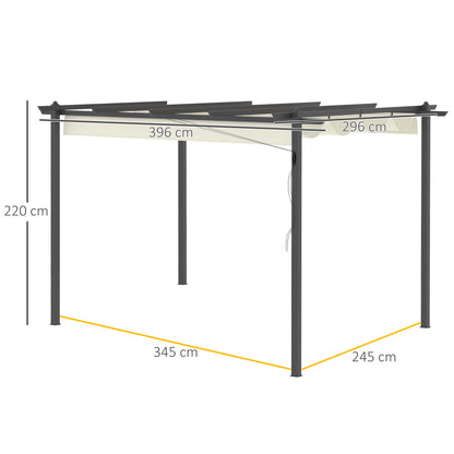 4 x 3(m) Aluminium Pergola with Retractable Roof, Garden Gazebo Canopy Shelter for Outdoor, Patio, Cream White