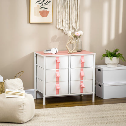 Chest of Drawers, Cloth Organizer Unit with 6 Fabric Drawers, Metal Frame and Wooden Top, Storage Cabinet for Kids Room