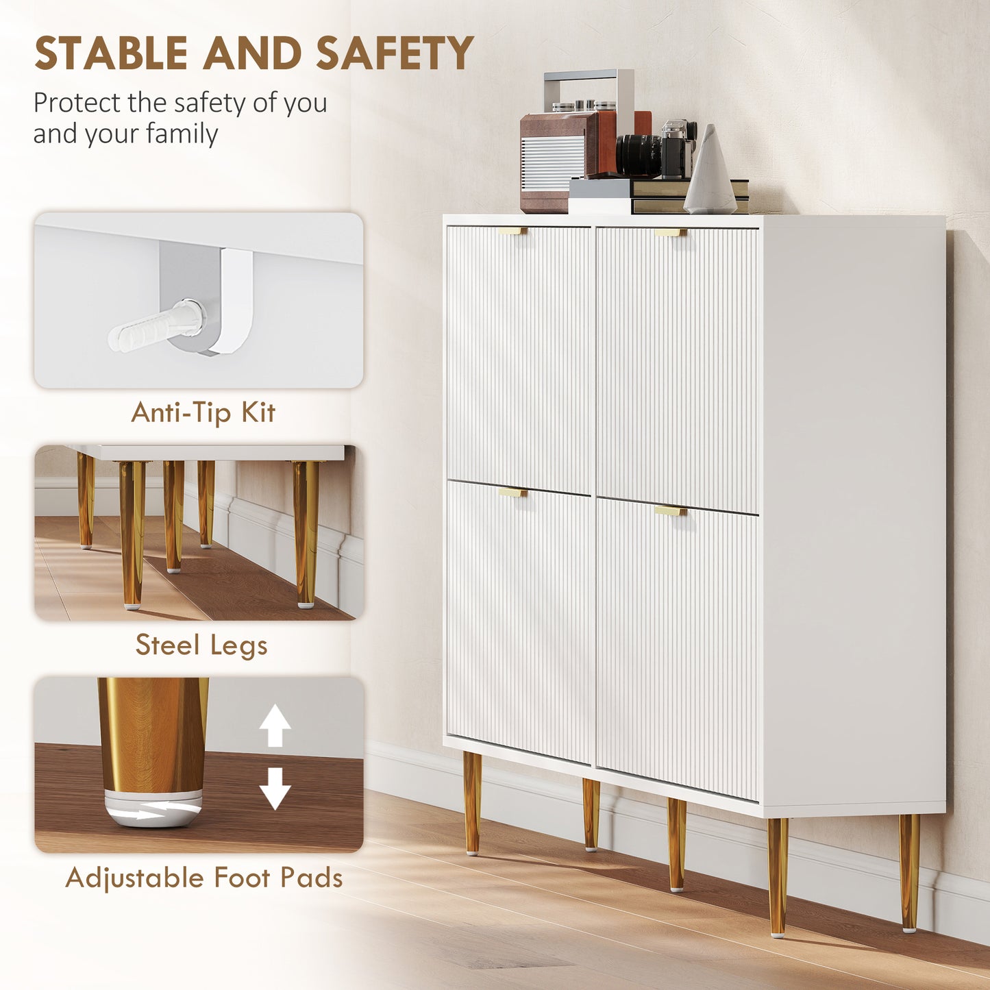 Elegant Four-Drawer Shoe Cabinet - White