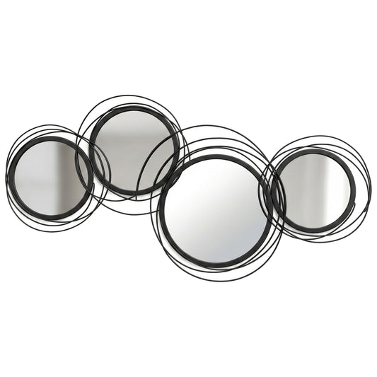 Metal Wall Art 56cm Modern Decorative Mirror Decor for Living Room Bedroom Dining Room, Black