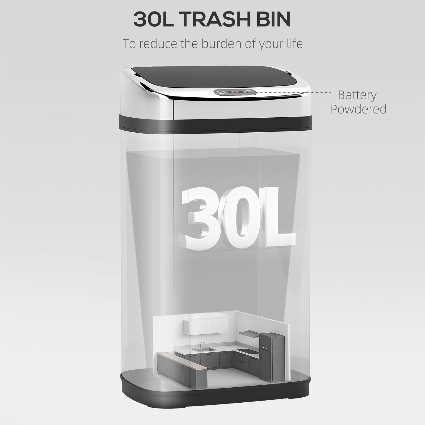 30L Stainless Steel Motion Sensor Lid Bin - Silver Tone