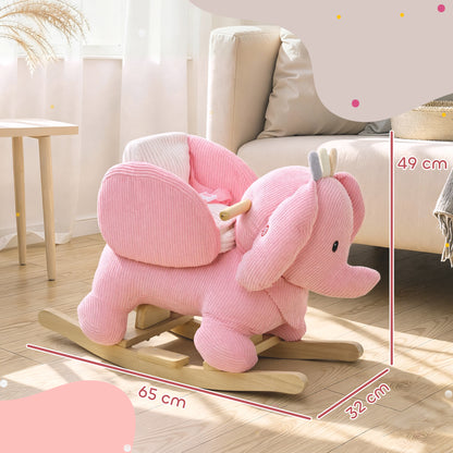 Kids Rocking Horse, Baby Ride on Elephant Rocker with Safety Belt and Sound for Toddlers 18 to 36 Months, Pink