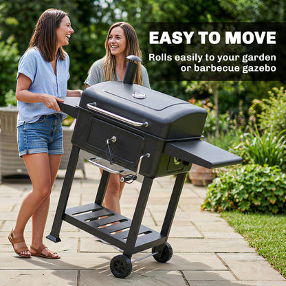 Charcoal BBQ Grill with Adjustable Charcoal Pan, Large Barbecue Grill Smoker with Side Tables, Temperature for Outdoor