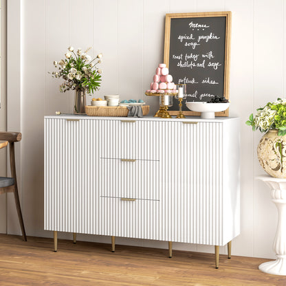 2-Door Sideboard with 3 Drawers and Adjustable Shelves - White