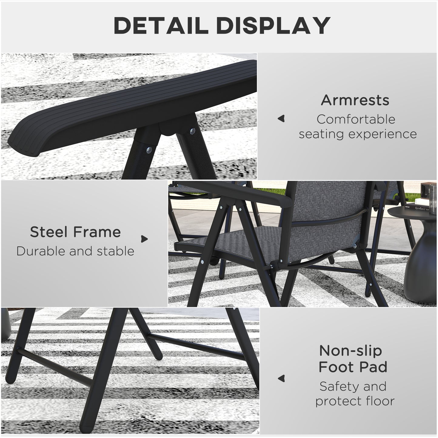 Set of Two Folding Garden Chairs, with Seven-Position Adjustable Backs - Grey