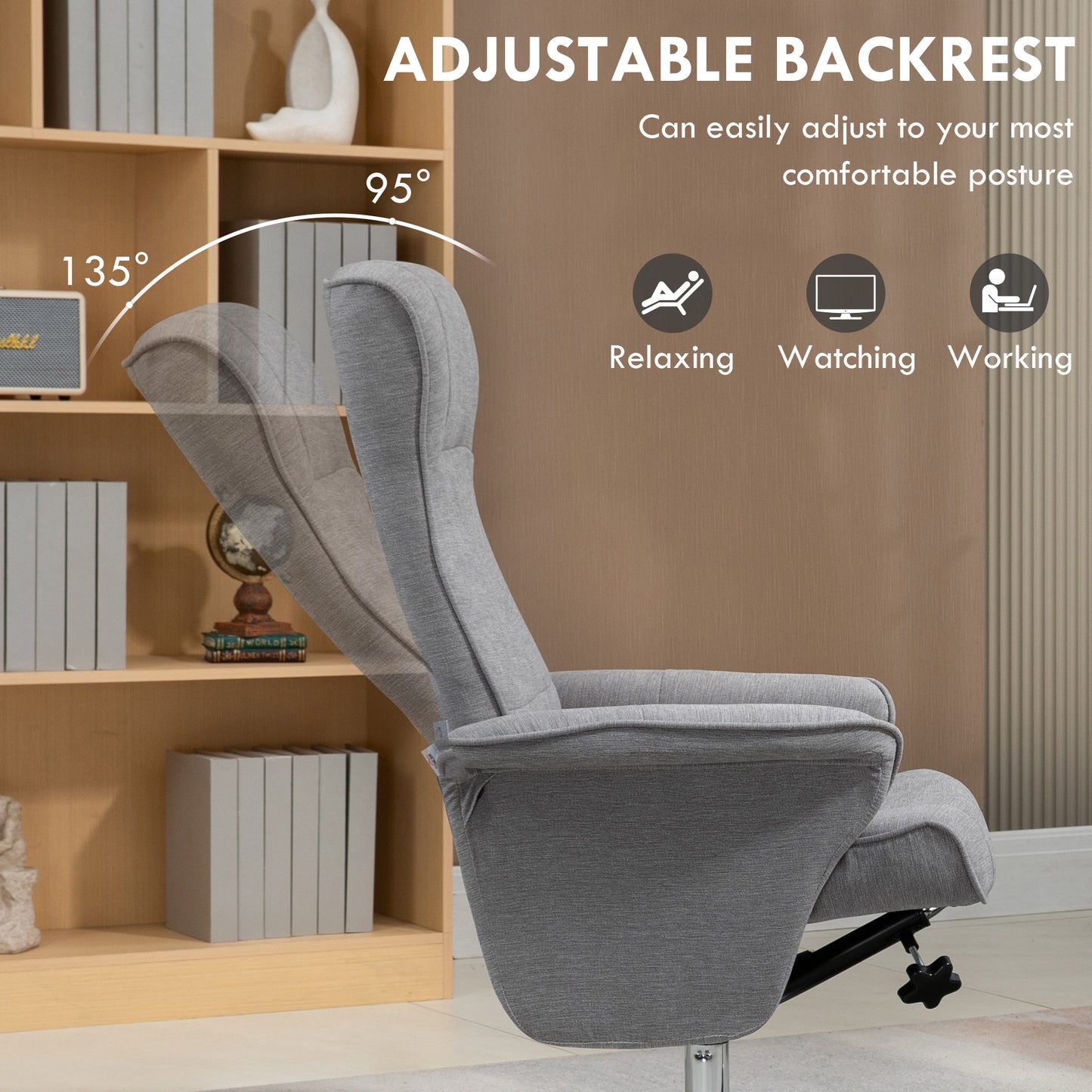 Swivel Recliner Chair with Footstool, Velvet Recliner Armchair with Ottoman, Steel Base
